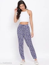 Blue viscose women's pant with floral print, regular fit from Oxolloxo